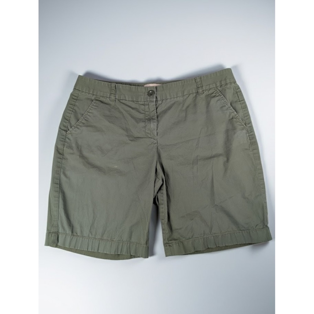 J.Crew Womens Bermuda Chino Shorts Olive Green Cotton Stretch Size 10 9" Inseam
